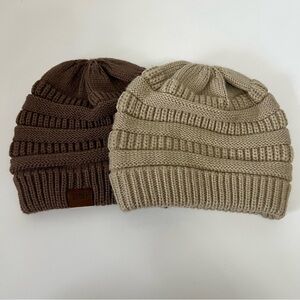 Redess Beanie Bundle Of 2 Beige Brown Cable Knit Winter Adult Neutral One Size